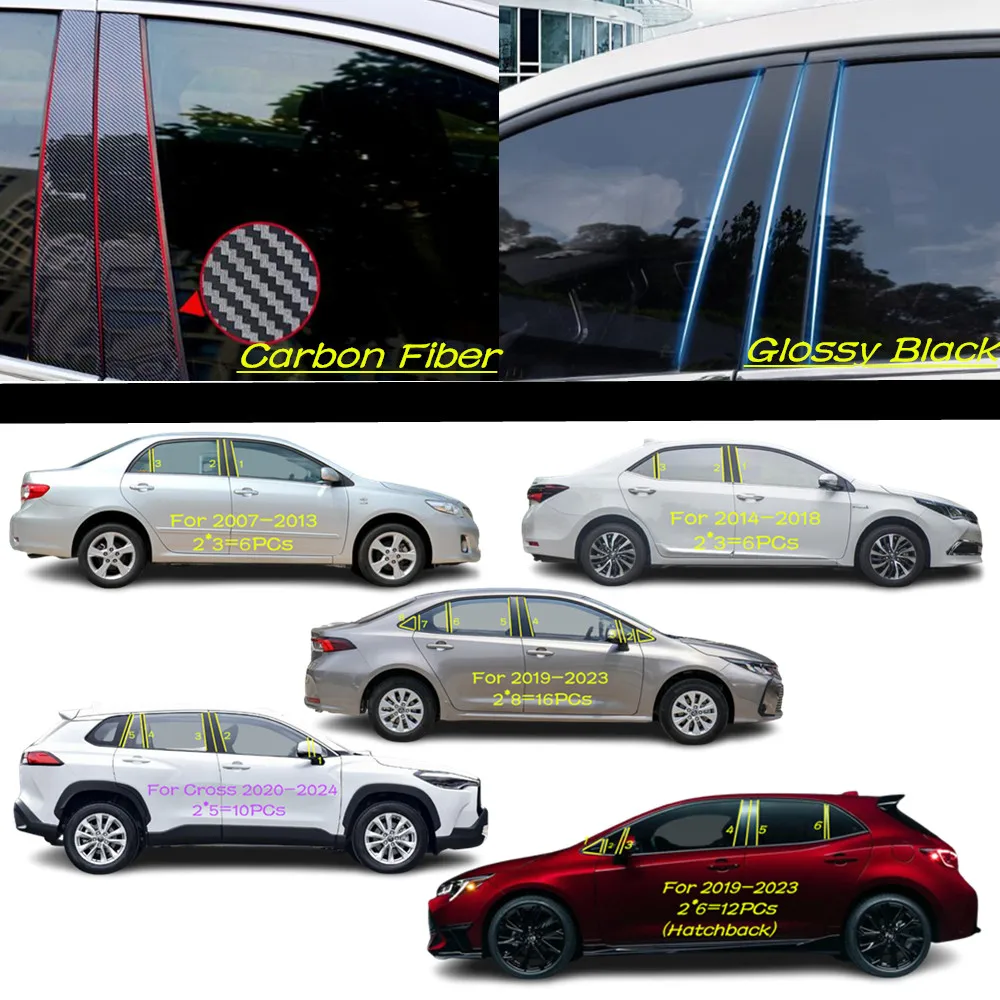 

Car PC Material Pillar Post Cover Door Trim Window Molding Sticker Plate For Toyota Corolla Altis/Levin 2007-2014-2019-2020-2023