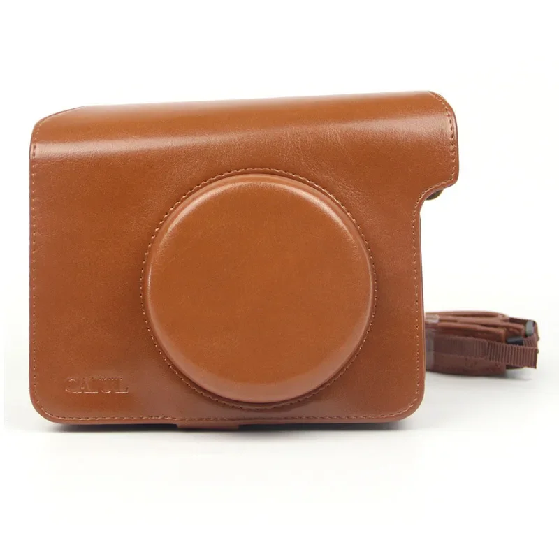 حافظة حقيبة بحزام كتف من جلد البولي يوريثان لهاتف FUJIFILM Instax غطاء كاميرا بلون سادة عتيق واسع 300