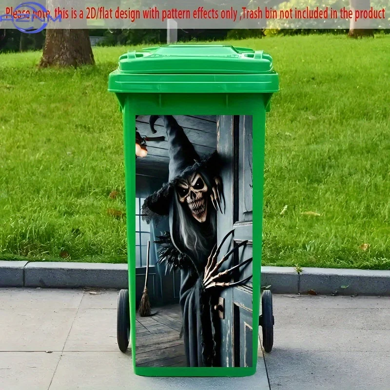 [2D Flat Printing] 1pc Trash Can Sticker 37×82 Cm Halloween Witch Theme Design Decorative Wallpaper Self-Adhesive Kitchen Tras