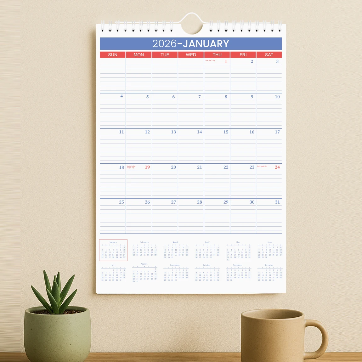 تقويم حائط 2026، مخطط شهري معلق لمدة 12 شهرًا، جدول حائط كبير قابل للكتابة، تقويم شهري قابل للطي للمنزل والمكتب