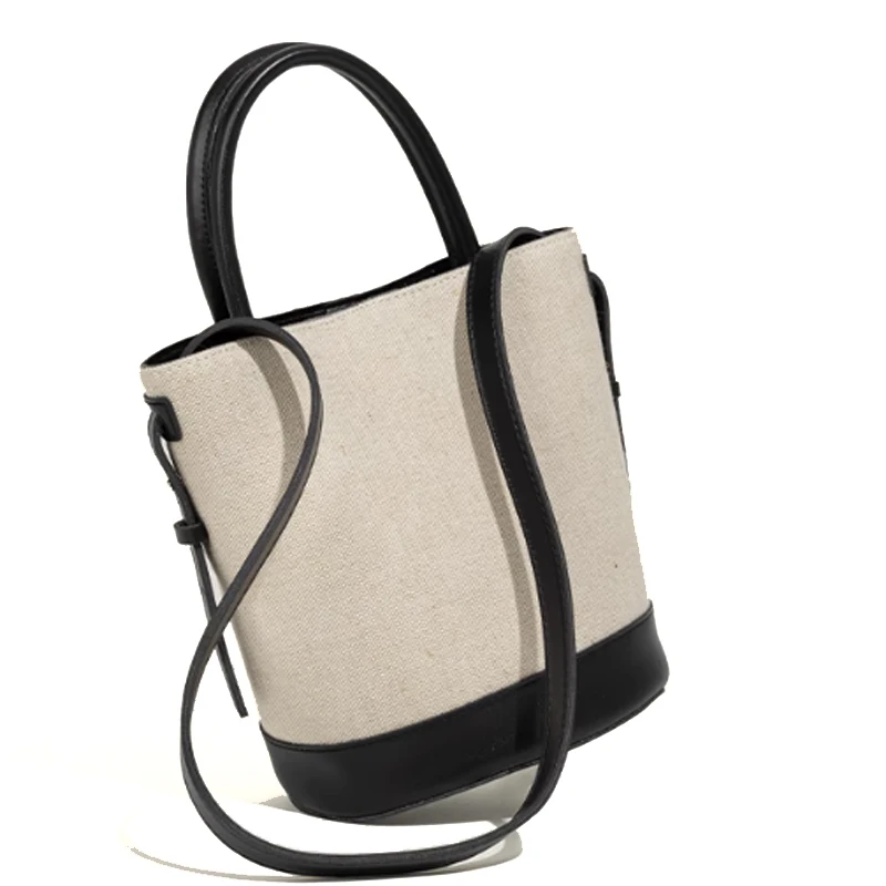 

2025 New Product Splicing Hemp Water Bucket Bag Versatile Color Contrasting Simple Single Shoulder Crossbody Bag Handbag