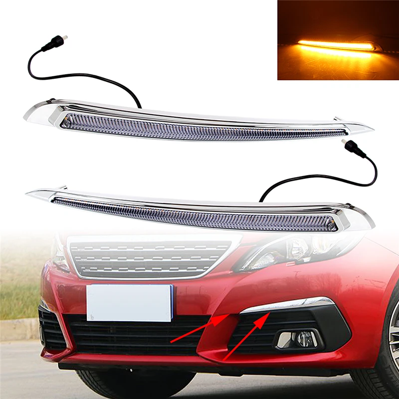 

1 Pair LED DRL Daytime Running Lights Turn Signal Lamp for Peugeot 308 2016-2018 Auto Driving Fog Lamp Car Light Assembly Parts