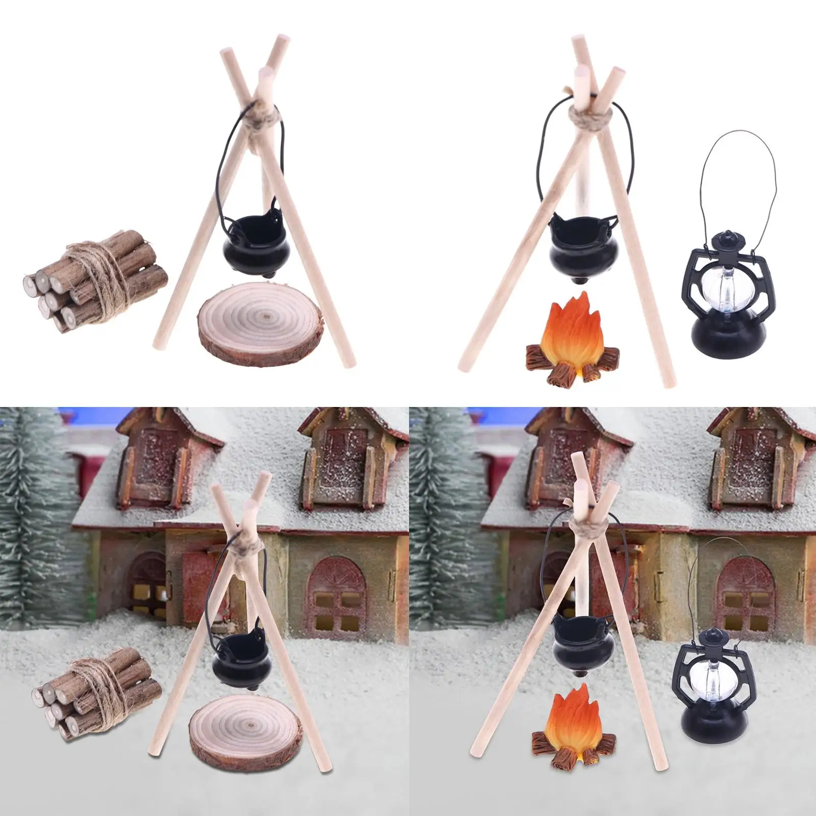 

1 12 Doll House Camping Set Miniature Wooden Firewood Pretend Play Model for Dollhouse Decoration Accessory