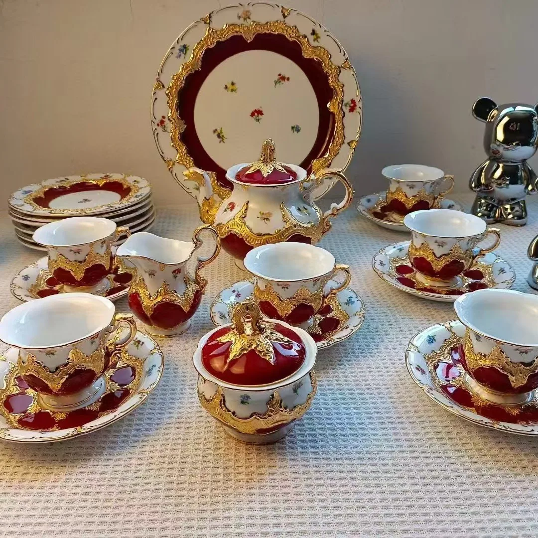 

German MEISSEN Mei Sen porcelain L coffee cup and saucer coffee set European royal court style gold-plated gift box