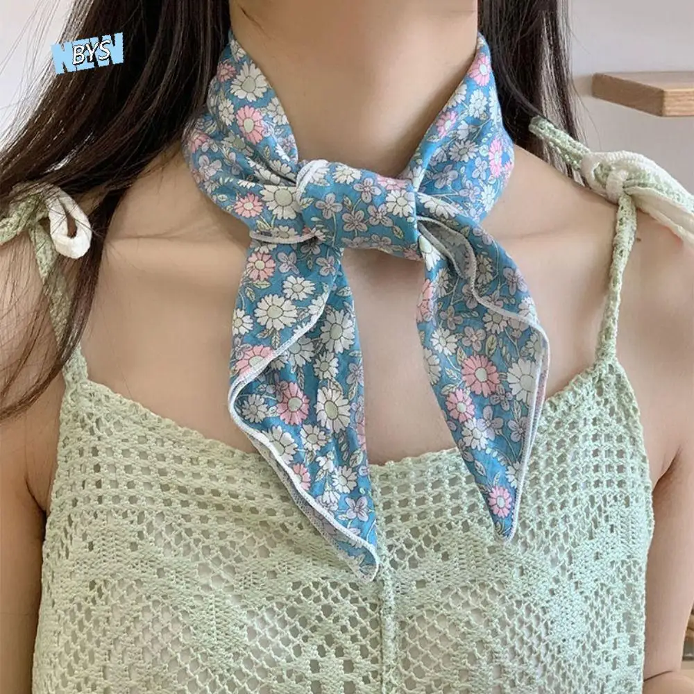 

Sweet Sunscreen Small Square Scarf Hair Band Neckerchief Headscarf Clothing Accessories Korean Style Printed Silk Scarf Daily