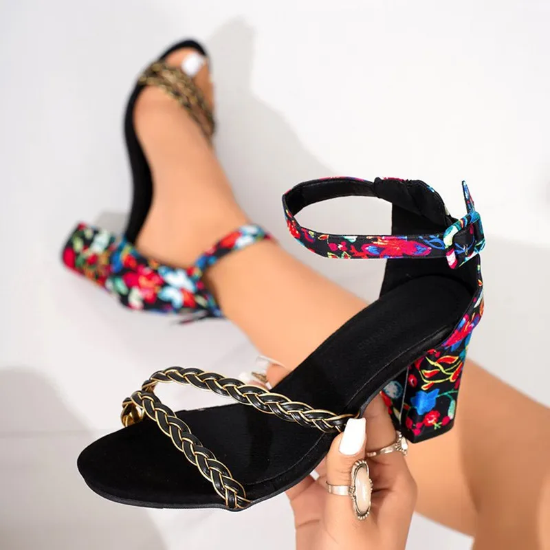 

Fashion Luxury Ladies Shoes 2026 Hot Sale Open Toe Womens Sandals Printing Office and Career Summer New Plus Size Heeled Sandals