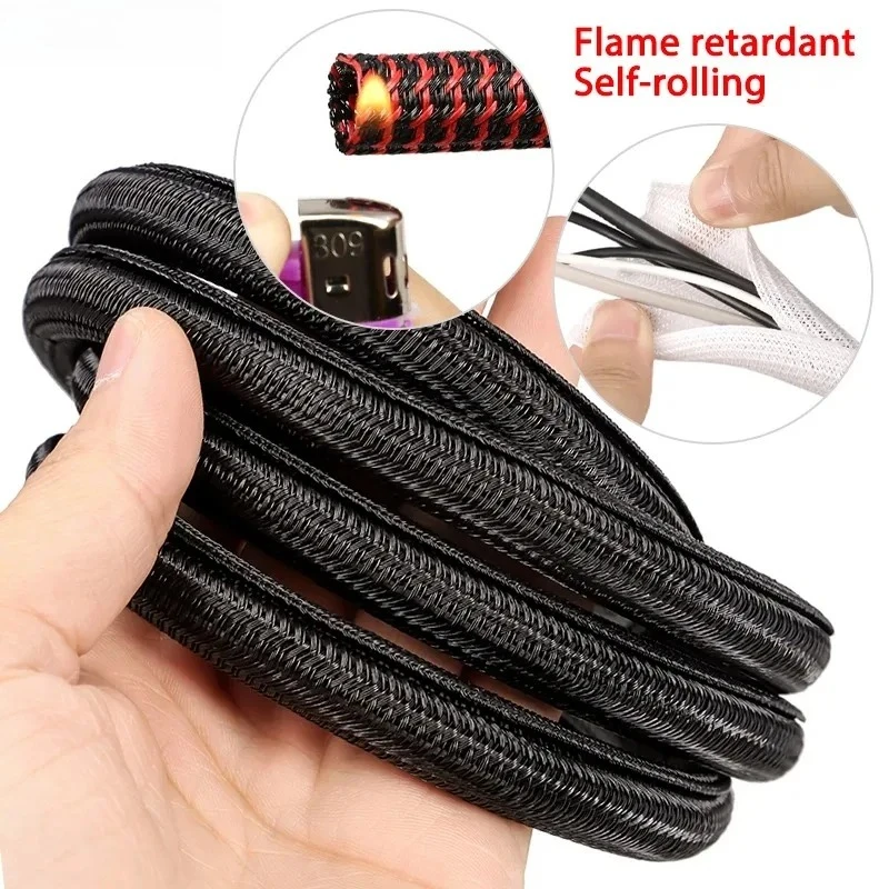 1/3/5m Cable Sleeve 6~50mm Self-Closing PET Braided Expandable Flexible Insulated Wrap Pipe Split Wire Organizer Line Protector