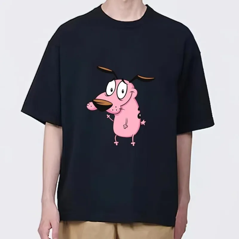 COURAGE-The C-Cowardly Dog Cartoon T Shirt Women Couple Combination Clothes Short Sleeve Collar Fashion Man Cotton