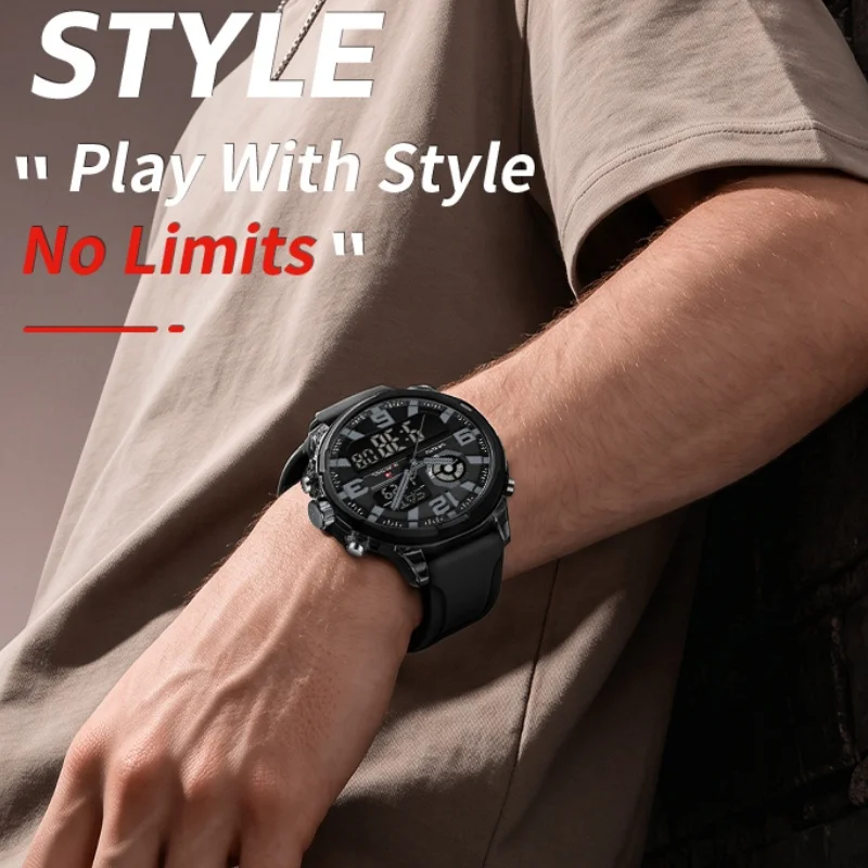 NAVIFORCE Men's Dual Display Watch 5ATM Waterproof Digital Analog Silicone Strap Sports Wristwatch Reloj Hombre 2026 Edition