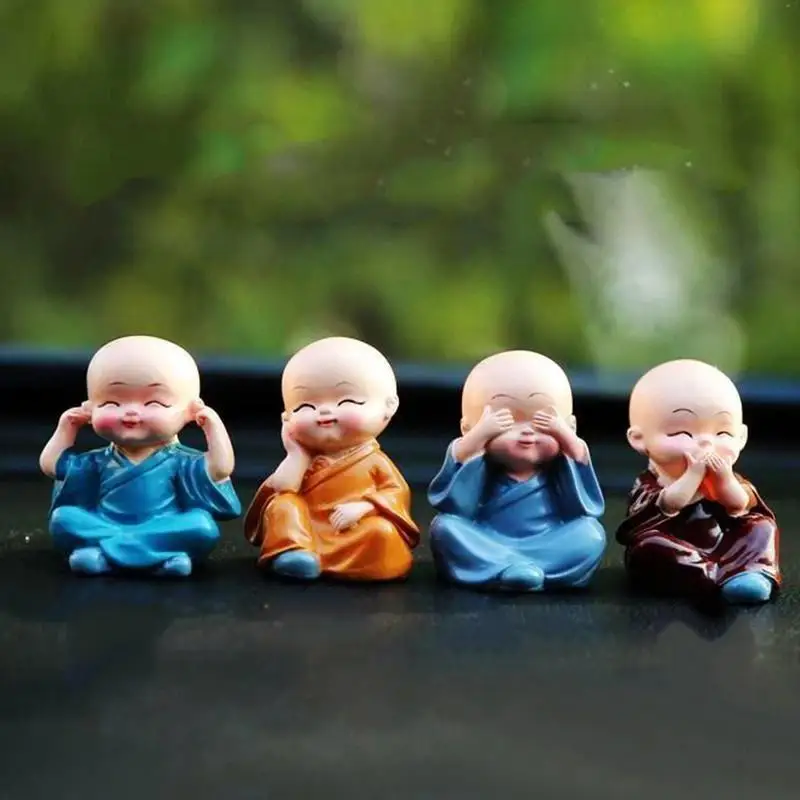 4Pcs Cute Resin Monk Statues Lovely Handcrafted Crafts Ornaments for Home Office Desk Decor Holiday Gift