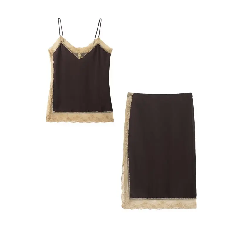 

Женский летний комфортный атласный кружевной топ с кружевной юбкой-миди, комплект отдельно доступен модный элегантный праздничный наряд