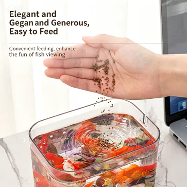 Kleines Fischbecken, kleines Desktop-Aquarium für das Wohnzimmer mit Luftpumpe, für faule Hausbewohner, kein Wasserwechsel nötig, ökologisches Aquarium. – Detail 2