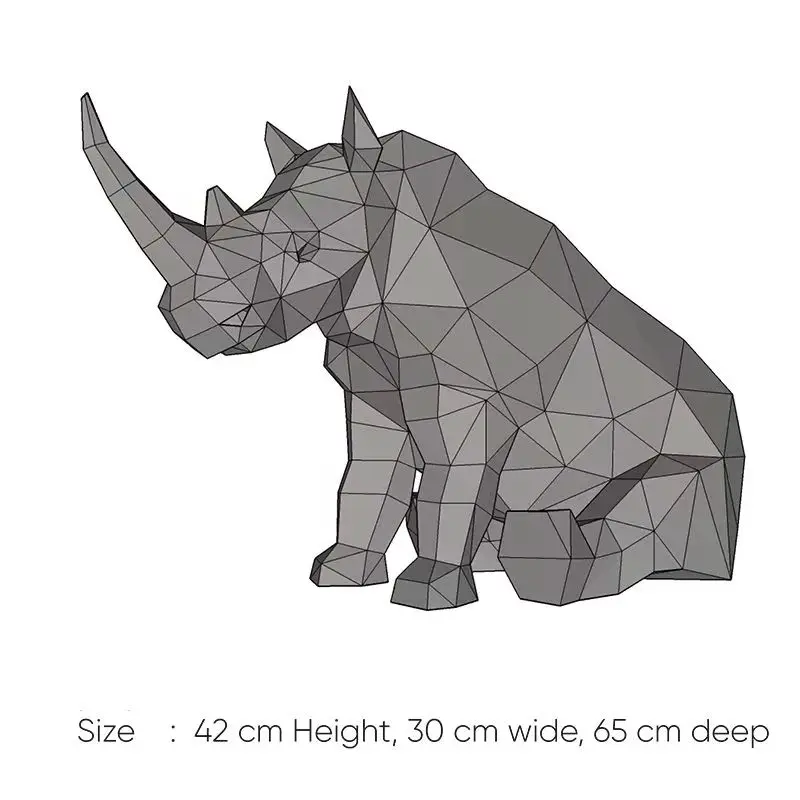 Modèle de papier de rhinocéros 65cm, décoration de maison, ornement de salle, décoration de bureau, Papercraft, puzzle 3D DIY, jouets créatifs faits à la main, accessoire de Sculpture