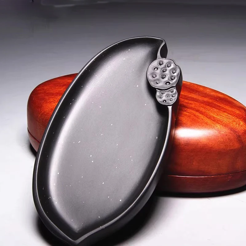 Piedra de entintar Lotus She tallada a mano con caja – Piedra abrasiva de tinta de caligrafía tradicional china para escribir y pintar