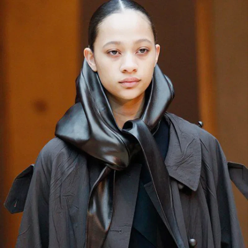 New European and American Cross-border Artificial Leather Triangular Head Scarf for Men and Women, Two-in-One Fashionable and Ve