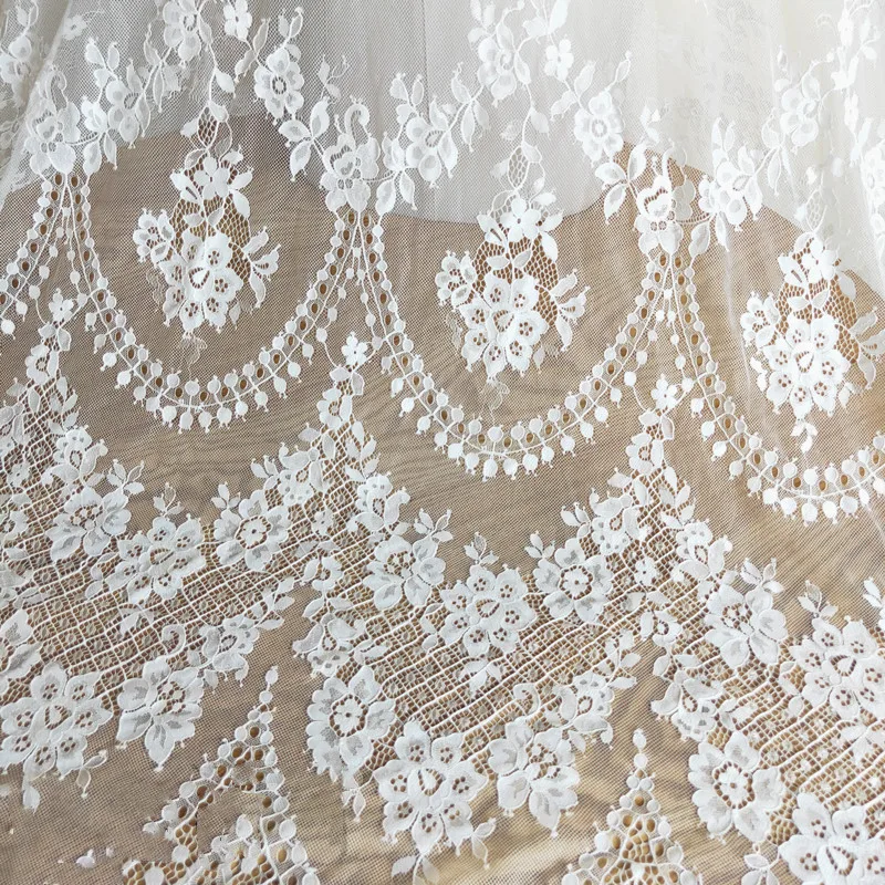 3M French Eyelash Lace Fabric, DIY Exquisite Lace Embroidery Clothes, Wedding Dress Accessories, White and Black, RS2650, 150cm