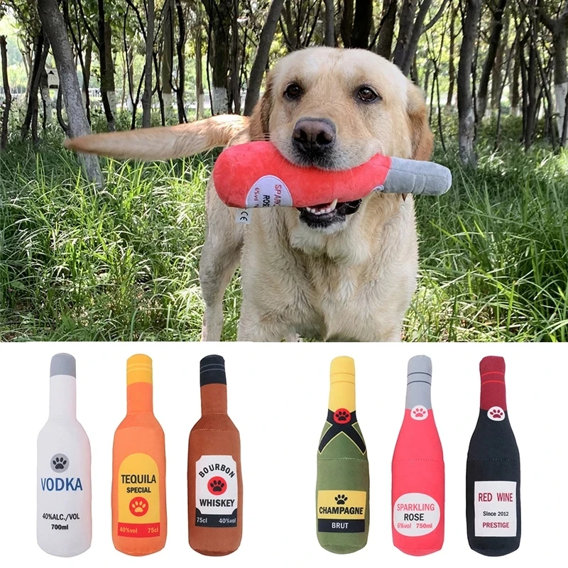 Creative Beer Bottle Shaped Plush Dog Squeaky Toys Soft Small Large Dog Interactive Bite-Resistant Clean Chew Toy Pet Accessorie