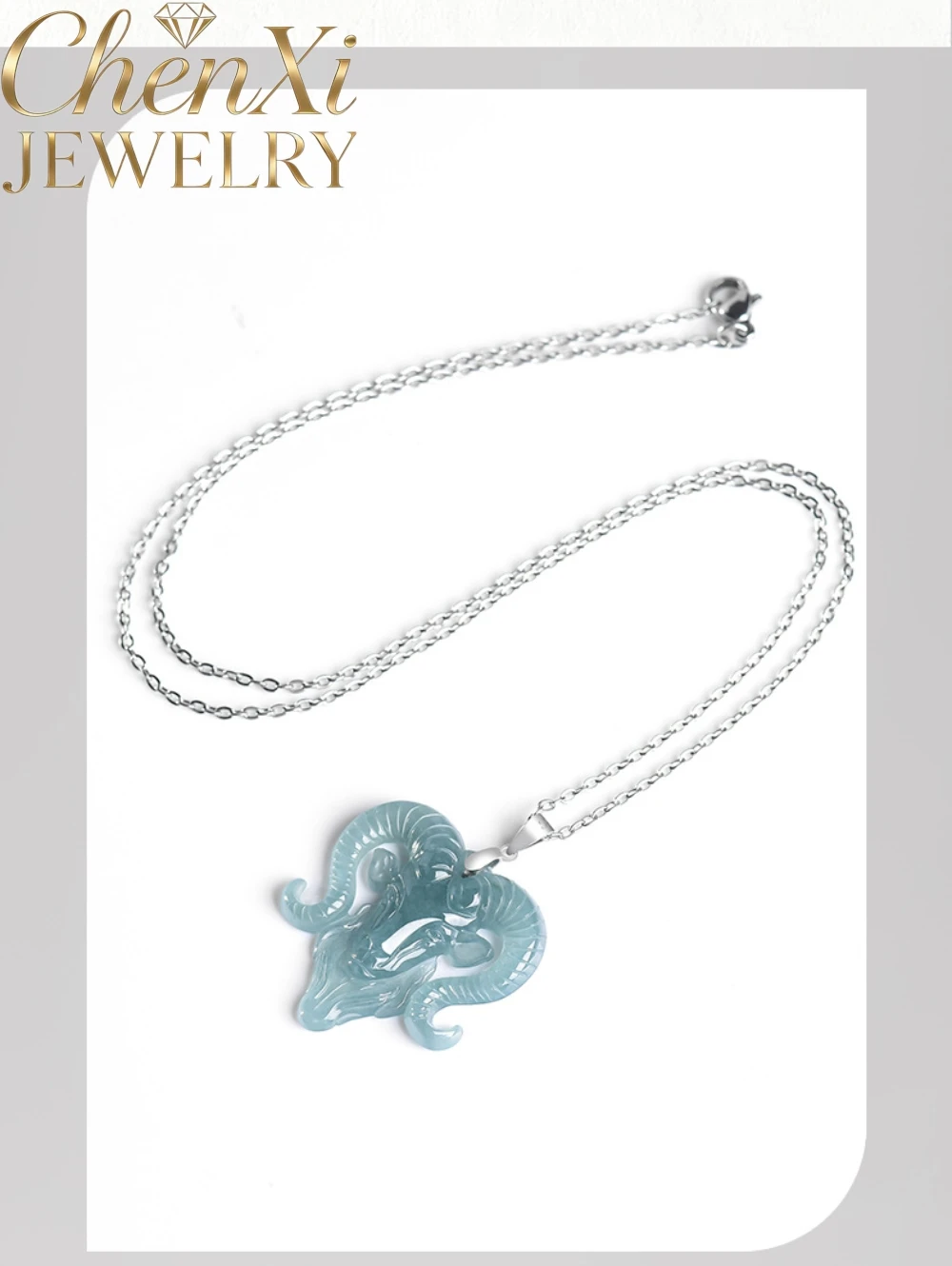 Genuine Natural Grade A Icy Jadeite Zodiac Sheep Pendant Hand Carved Necklace S925 Inlaid Fashion Unisex Daily Fine Jewelry Gift