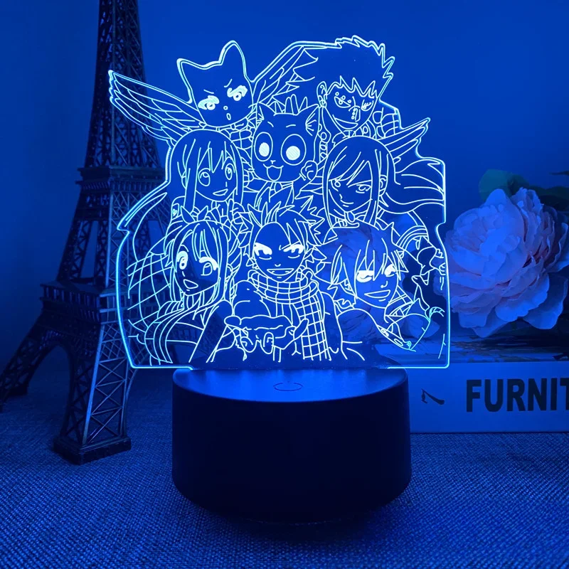 Fairy Tail 3D Night Light Bedroom Decoration Creative 7/16 Color Remote Control Touch Acrylic Anime Led Table Lamp