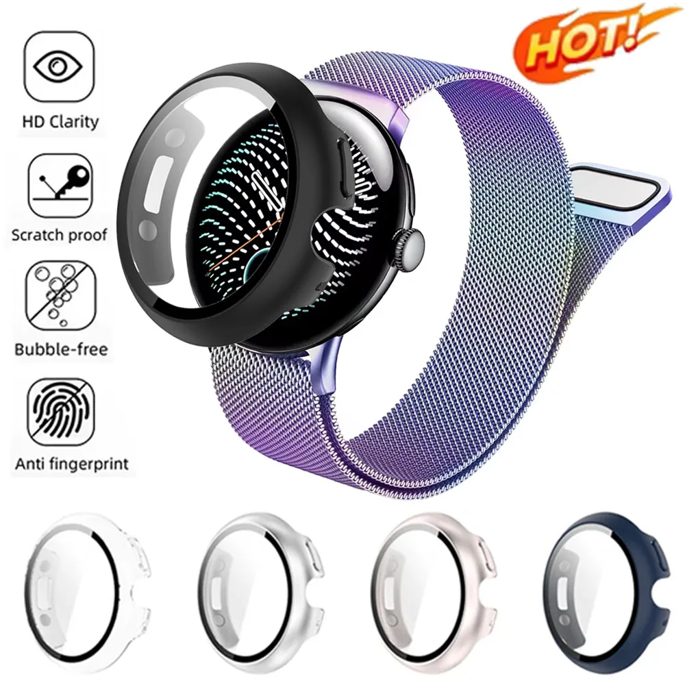PC Case+HD Tempered Glass for Google Pixel Watch 5 4 45mm Anti-fall Bumper Screen Protective Shell for Pixel Watch 5 4 41mm Case