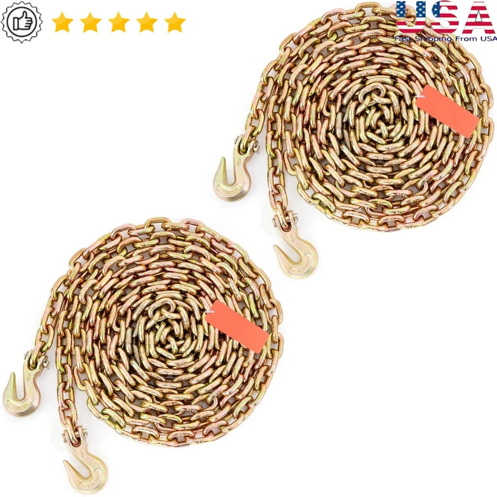 

G80 Tow Chain Binder with Hook 20ft 3/8in 7100lb Load Capacity Galvanized Steel Heavy Duty Transporting Clamping Equipment