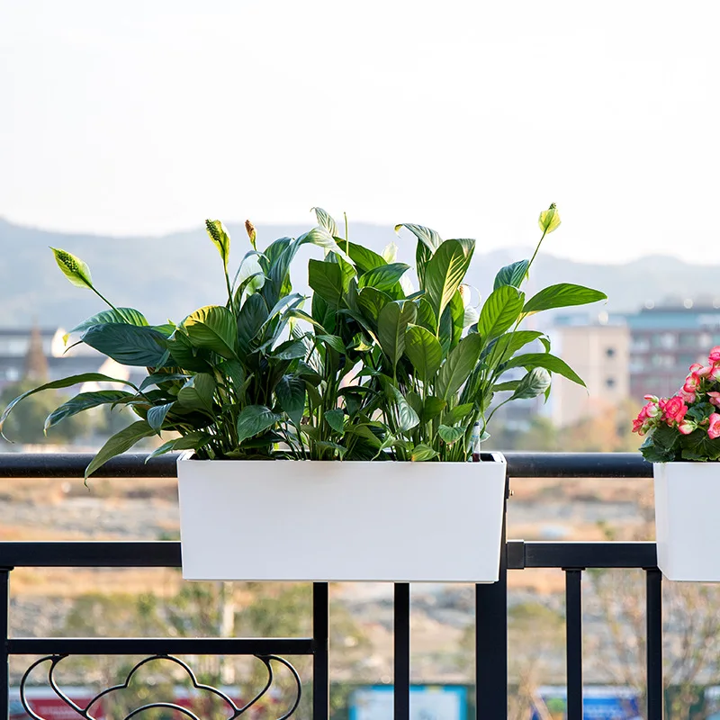 

Rectangular Self Watering Jardineras Y Macetas Balcony Hanging Plastic Flower Pots Window Planter Box Railing Planter
