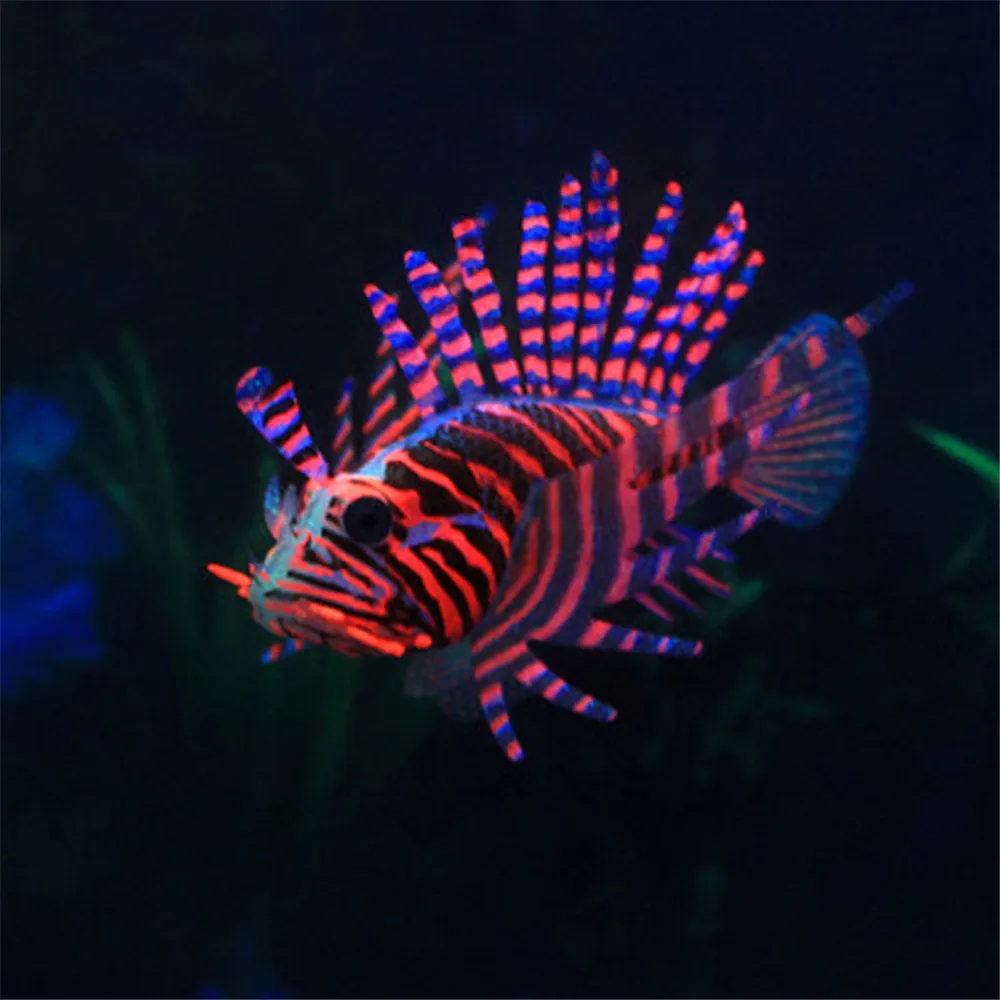 Luminous Lionfish Fish Tank Landscape Small Aquarium Artificial Silicone Fake Fish Floating Glow In Dark Ornament Home Decor