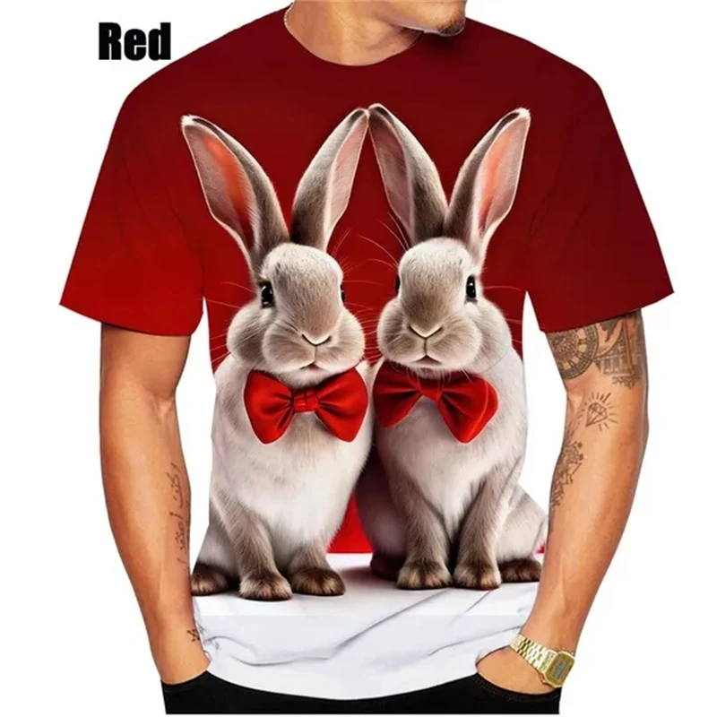 Cute Animal Rabbit Pattern T Shirt For Men Flower 3D Printed Tees Summer Casual Round Neck Tops Unisex T-Shirts Short Sleeves