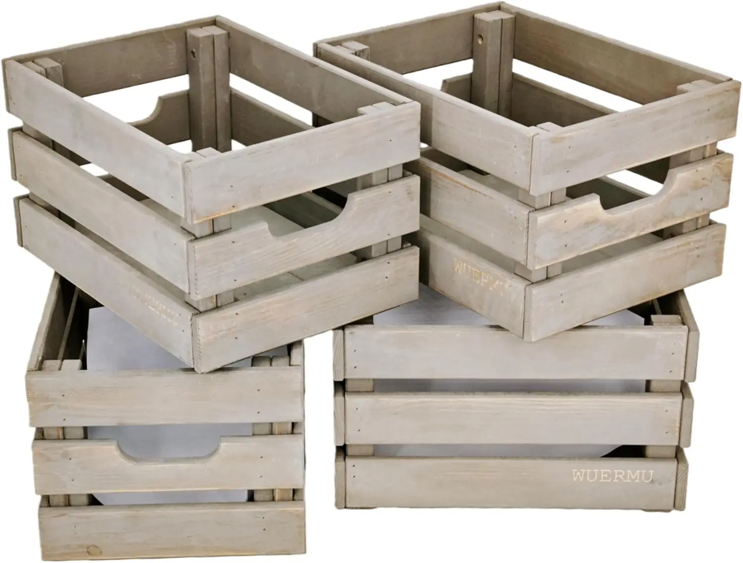 

Set of 4 Gray Wooden Crates for Home Storage, Tool Box, Wine Carrier, Camping Supplies - 12.2 Inches