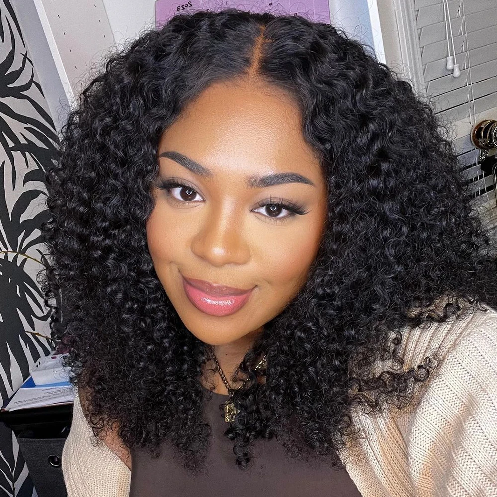 

Парик из натуральных волос 4x4 Afro Kinky Curly, короткий каре, с кружевной застежкой и свободной линией роста волос, 16 дюймов, бразильские волосы