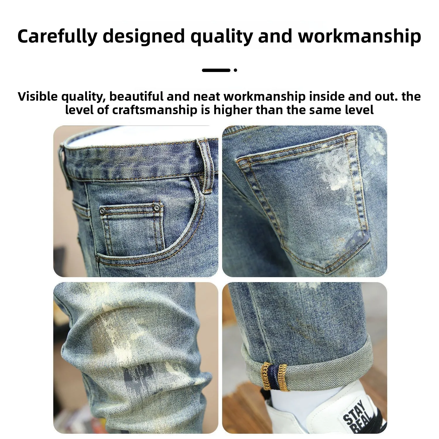 Small-footed Jeans 2025 New Men's Spring and Summer Trendy Brand Ink-splashing Trousers Slim and Thin Handsome Men Clothes Pants