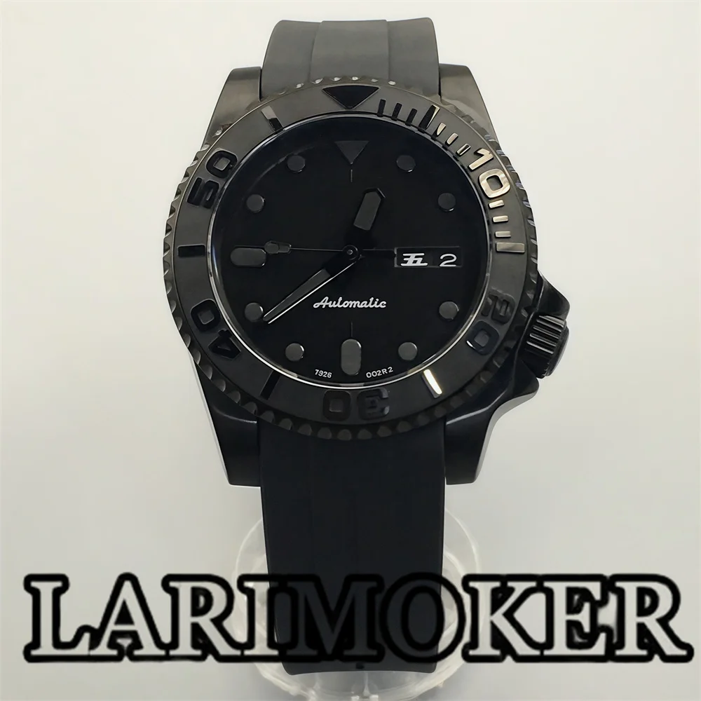 LARIMOKER 40mm NH36 movement men‘s mechanical watch day display function all black dial PVD case curved end waterproof