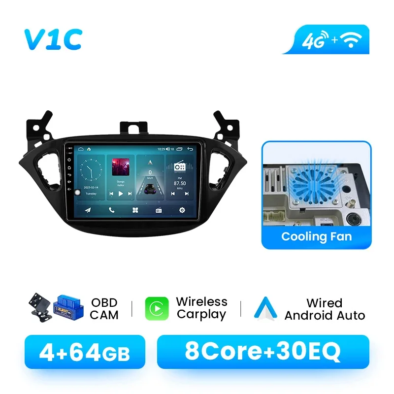 Draadloze CarPlay Android Auto Android 14 autoradio voor Opel Corsa 2015-2019 Adam 2013-2016 4G LTE WiFi DSP 128GB IPS scherm GPS navigatie