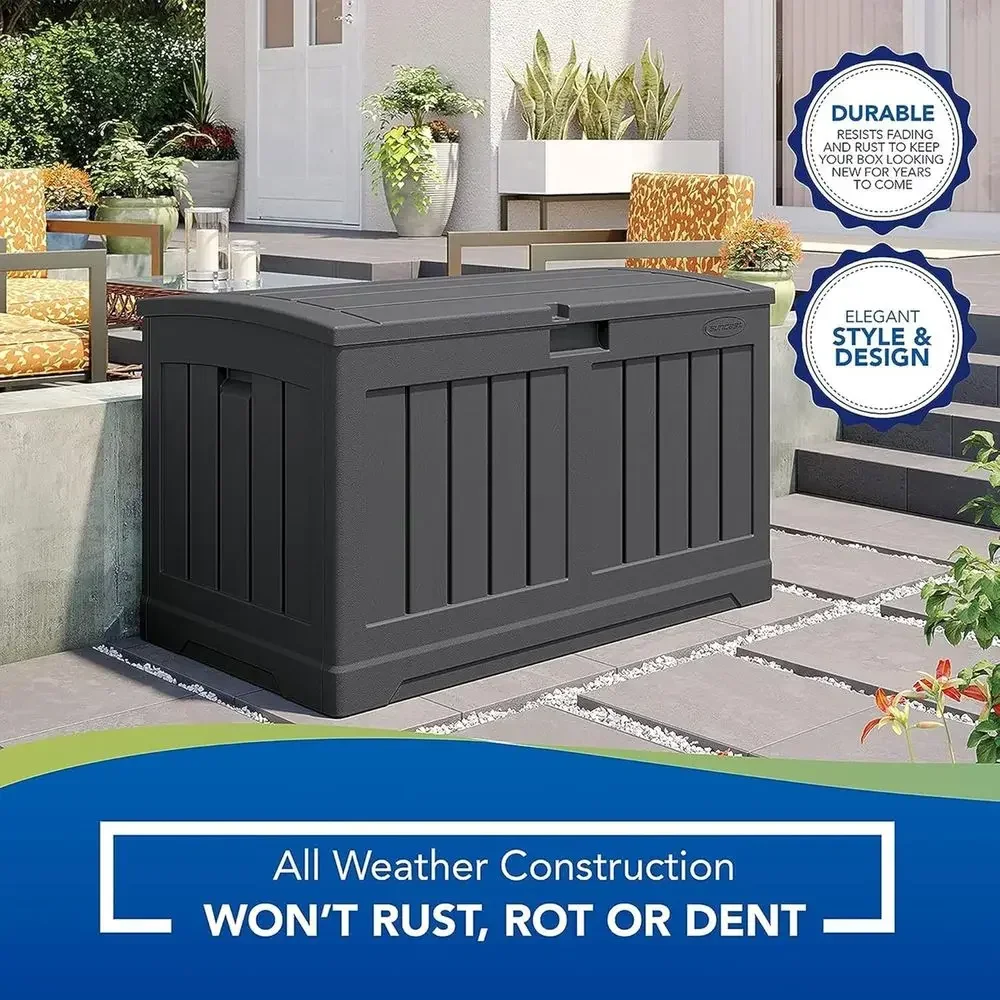All-Weather 50 Gallon Deck Storage Box with Arched Lid for Outdoor Patio, Garden, or Pool - Peppercorn