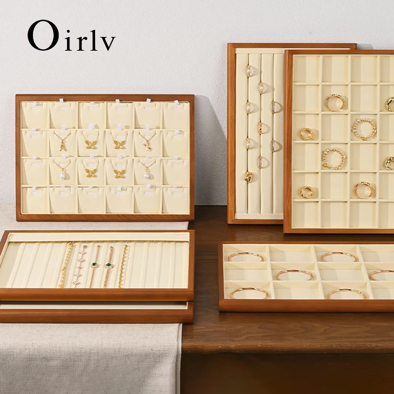 Oirlv Wooden Jewelry Tray Jewelry Organizer Props Ring Pendant Bracelet Storage Plate Display Tray Jewelry Display Viewing Plate