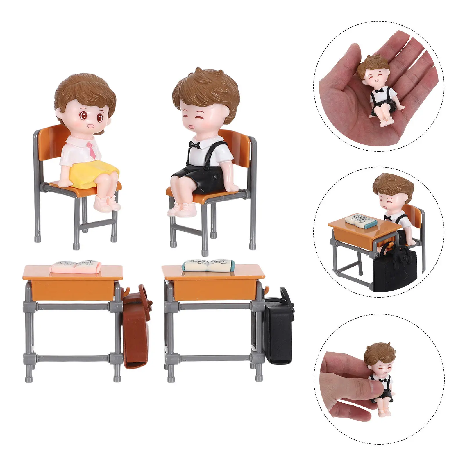 1Set Miniature School Furniture Set Detailed Classroom Desk Chair Mini Schoolbags Pretend Play Miniature Classroom Decoration