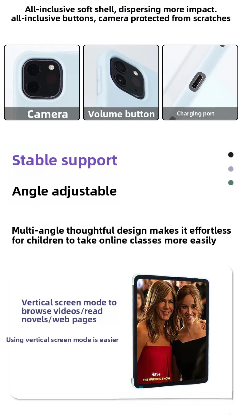 Silikon Tri-Fold Hülle für iPad 11. Generation Air 7/6/5 Pro 11 mit Auto-Wach-/Schlaffunktion und weicher Rückseite – Detail 7