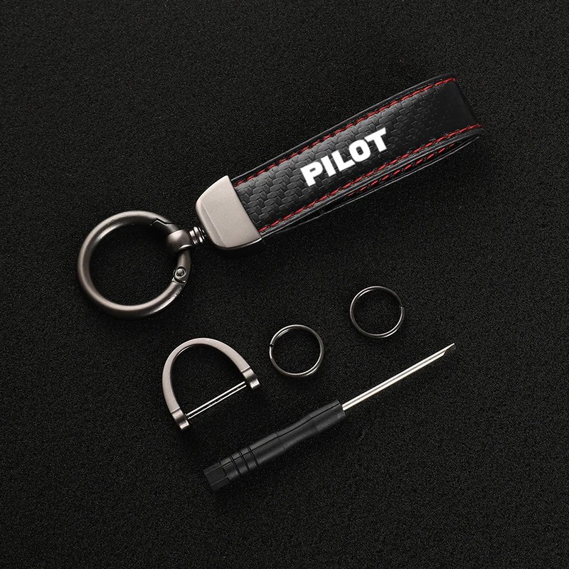 Leather Carbon Fiber Car Rings Keychain Zinc Alloy Keyrings For Honda Pilot with logo Car Accessories