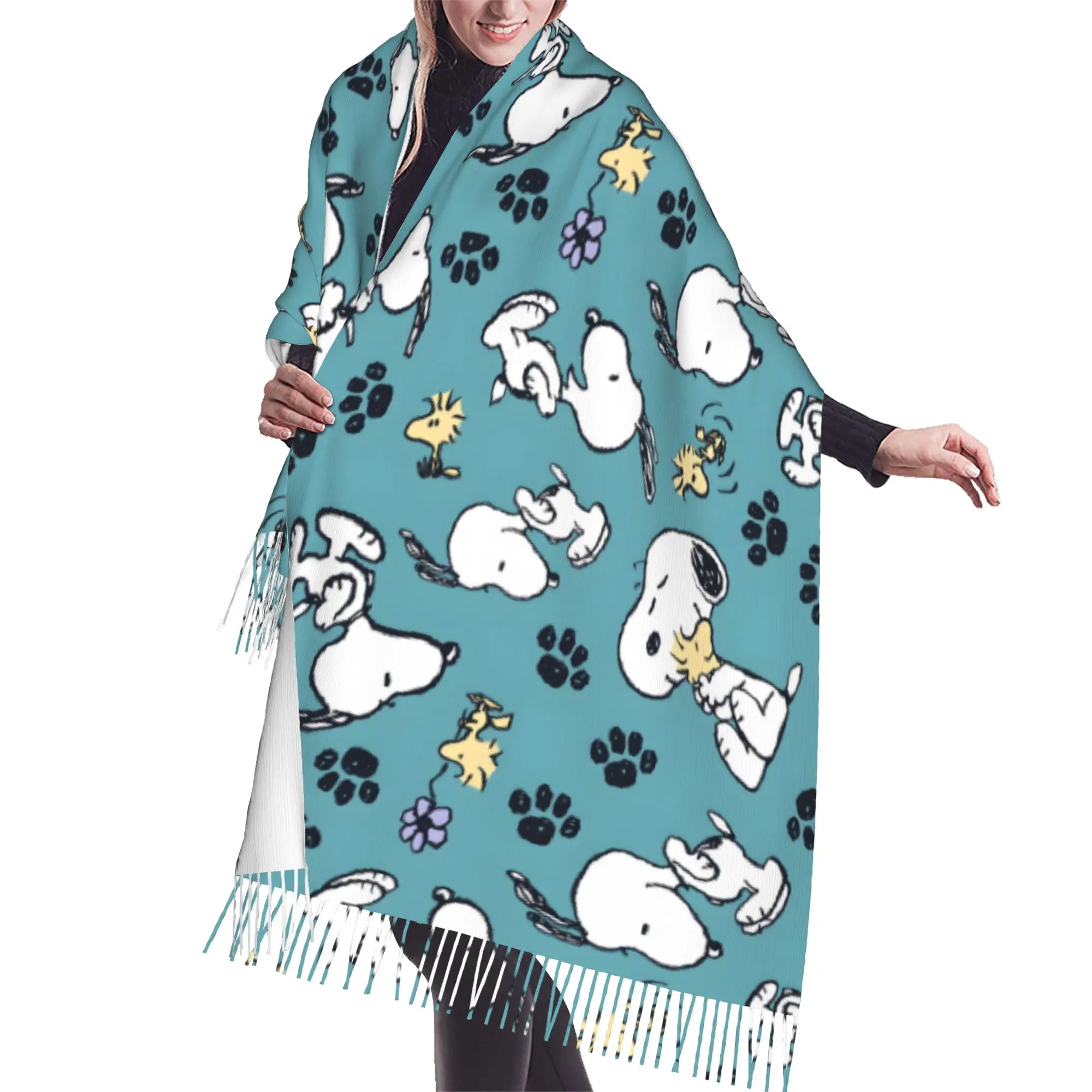 Custom S-snoopied Dog Scarf Wrap Women Long Winter Fall Warm Tassel Shawl Unisex Anime Manga Scarves