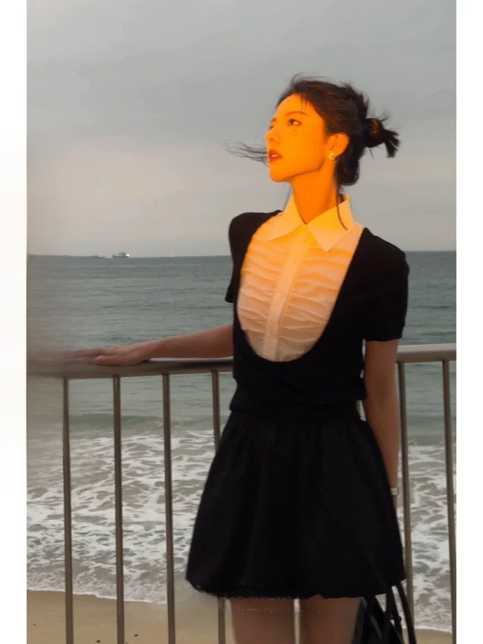 

Женский модный топ Eaton School Bla Splice Color Block с коротким рукавом, приталенный дизайн, из смесового хлопка, элегантный стиль