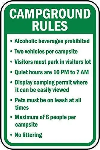 Unique Wall Decor Campground Rules Sign Funny Iron Painting Artwork P Metal Tin Sign 8x12 inches, TinSignEUa24490 sign