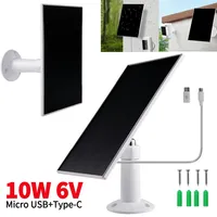 Solar Panel 10W 6V Outdoor Solar Cells 360° Adjustable Wall Mount Camera Solar Panel Micro USB+Type-C for Ring Eufy Blink Arlo