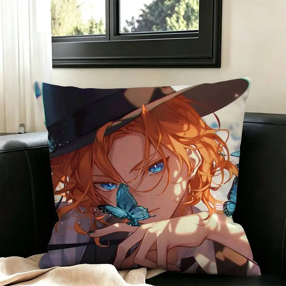 Anime C-Chuuya N-Nakahara  Pillow Case Square Double-Sided Sofa Cushion Cover Bedroom Bedside Pillow