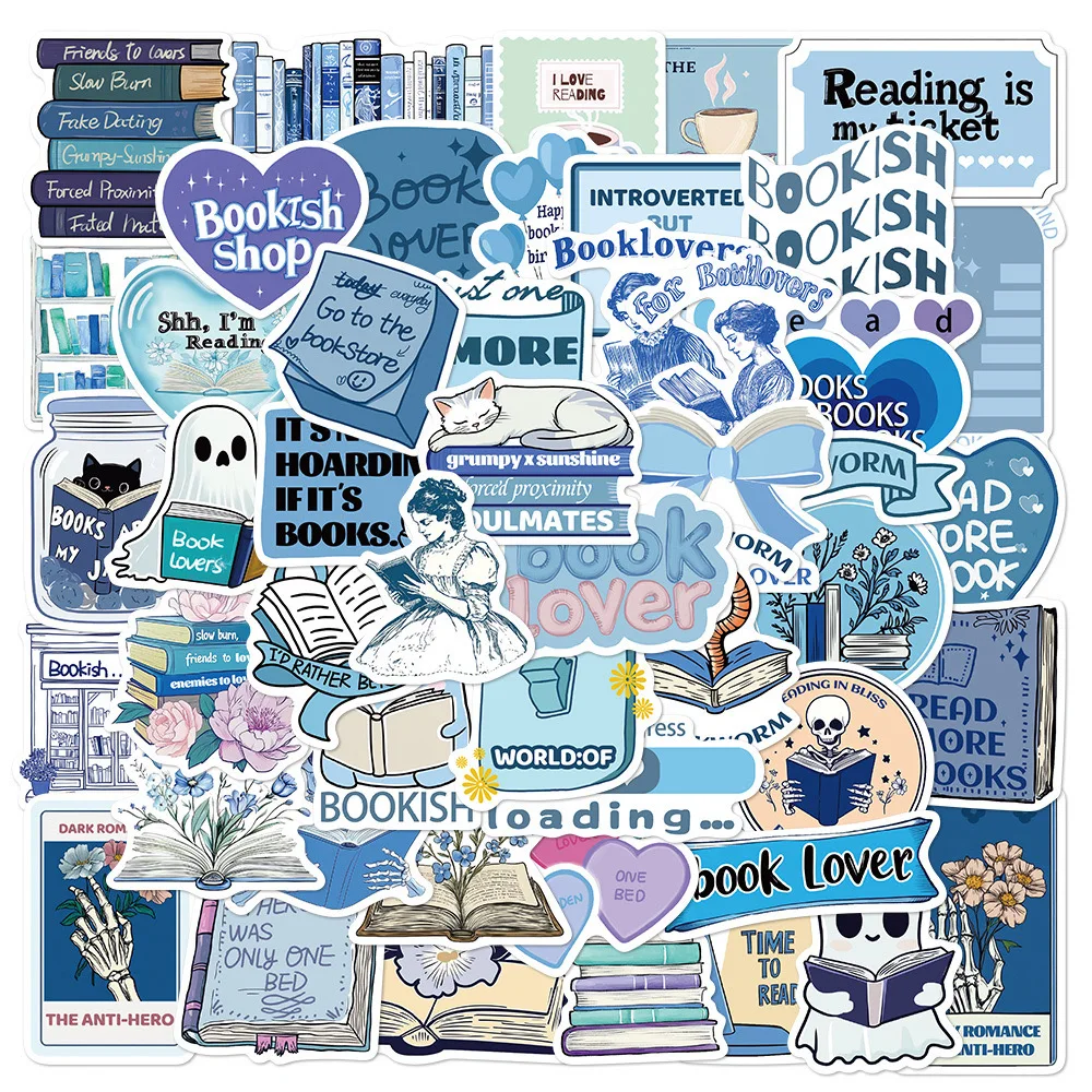 10/50pcs Blue Bookish Reading Book Stickers Kindle Aesthetic for Students School Season Gifts Scrapbooking Notebooks Sticker Toy