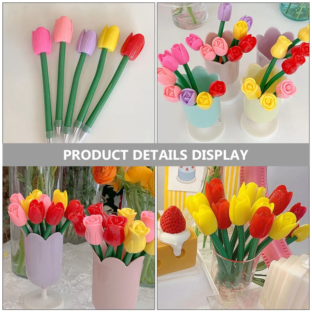 5Pcs Simulated Tulip Neutral Pens Creative Flower Ballpoint Pens Smooth Ink Writing Stationery Office School Writing Stationery