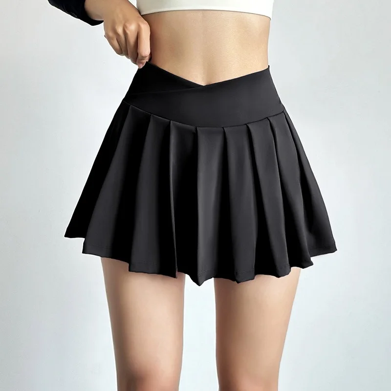 Aiithuug Crossover Waist Running Skirt Tennis Golf Skirt with Pocket Back Pocket Athletic Summer Skirts with Shorts Cross Waist