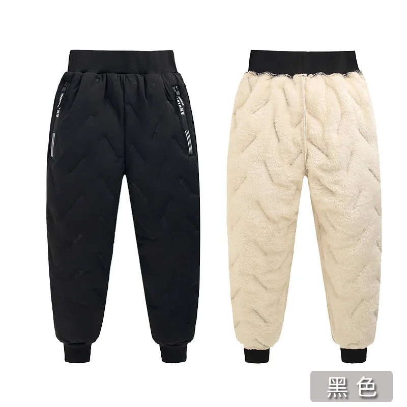 Kids Winter Thick Plush Pants Girls Casual Comfortable Thermal Trousers Boys Daily Outdoor Soft Pants Children Solid Pants