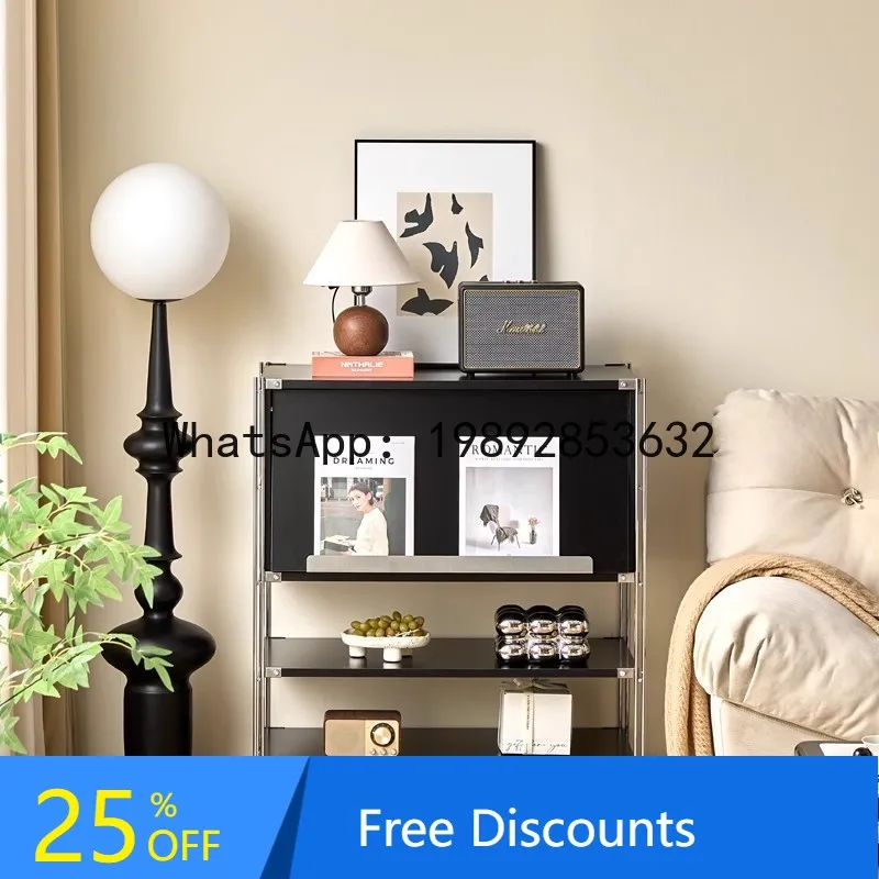 

CZ Solid Wood Modern Double-Layer Cabinet Movable Lounge Area Coffee Machine Storage Cabinet Bedroom Simple Bedside Table