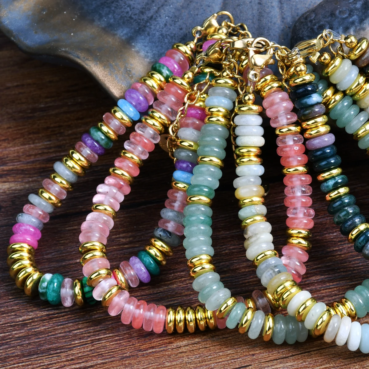 Colorful Natural Stone Mixed Gemstone Beaded Bracelet Bohemian Women\'s Fashionable And Sweet Summer Holiday Accessories