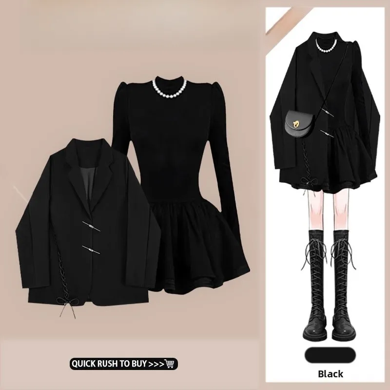 

Ele Bla комплект из двух предметов, женский корейский костюм, пальто, пышный Dr, большие размеры, осенне-зимний комплект Faion, повседневная одежда